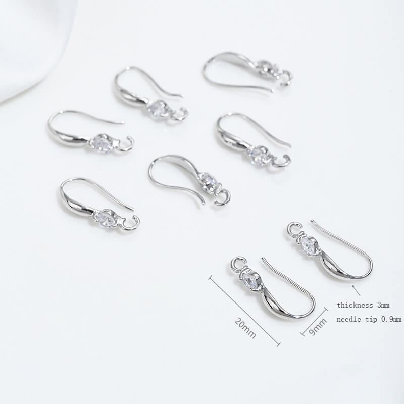Teardrop-shaped simple ear hooks with diamonds copper-clad 14K real gold