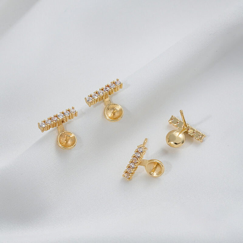 Zircon inlaid C-shaped half-hole bead studs
