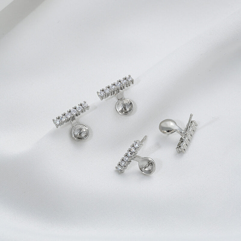 Zircon inlaid C-shaped half-hole bead studs