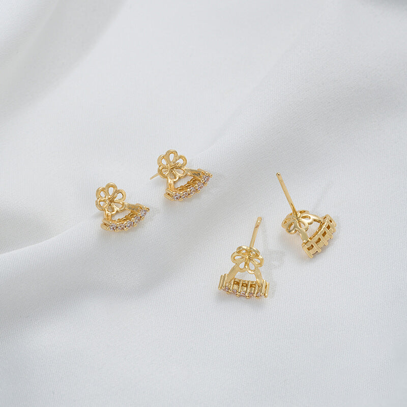 Zircon inlaid C-shaped half-hole bead studs