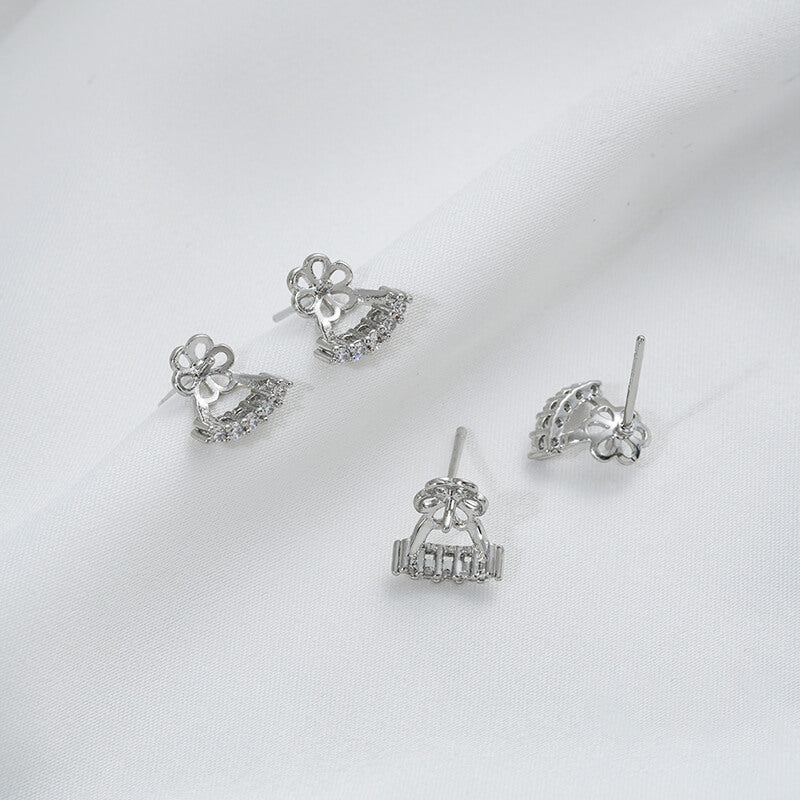 Zircon inlaid C-shaped half-hole bead studs