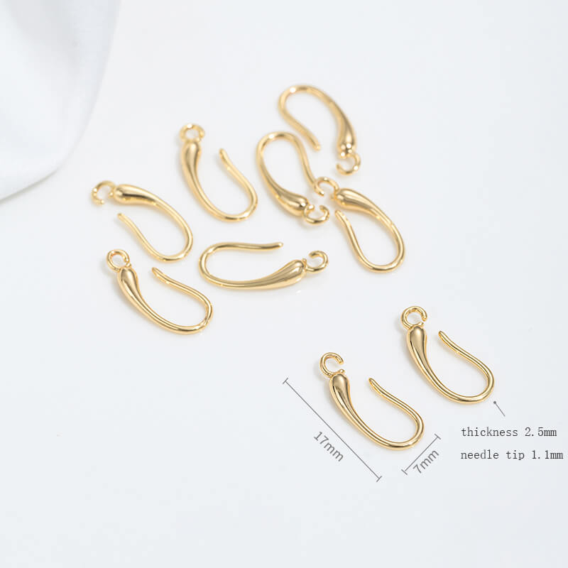 Teardrop-shaped simple ear hooks with diamonds copper-clad 14K real gold