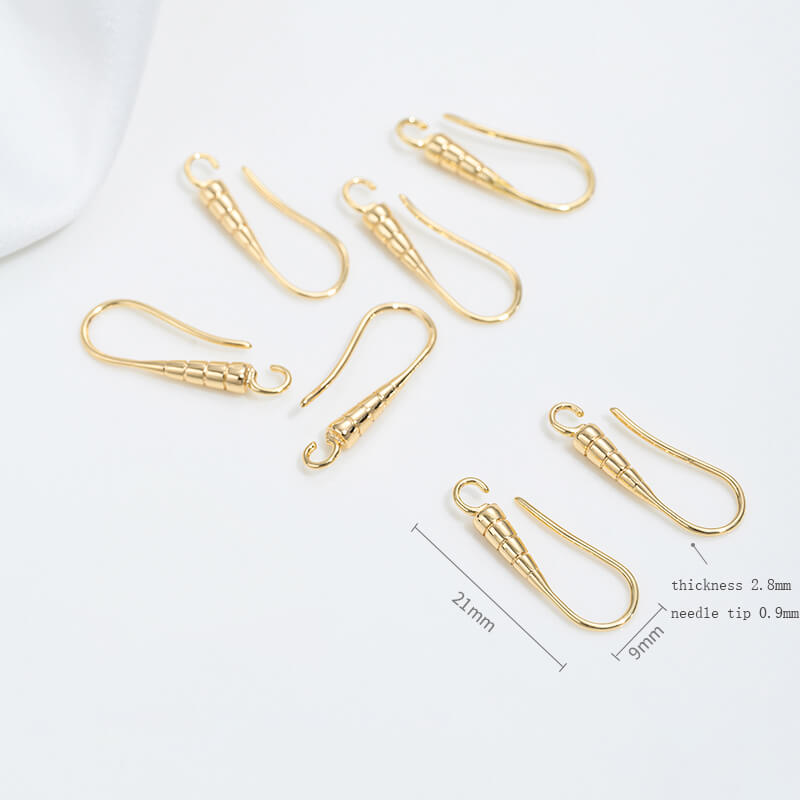 Teardrop-shaped simple ear hooks with diamonds copper-clad 14K real gold
