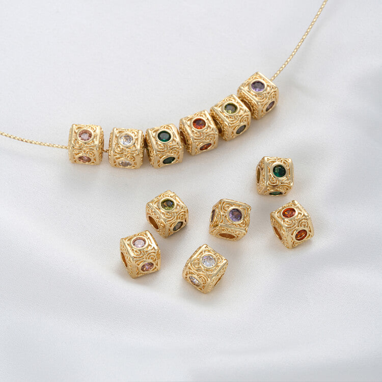 Retro pattern with colored zirconium square spacer beads on all four sides