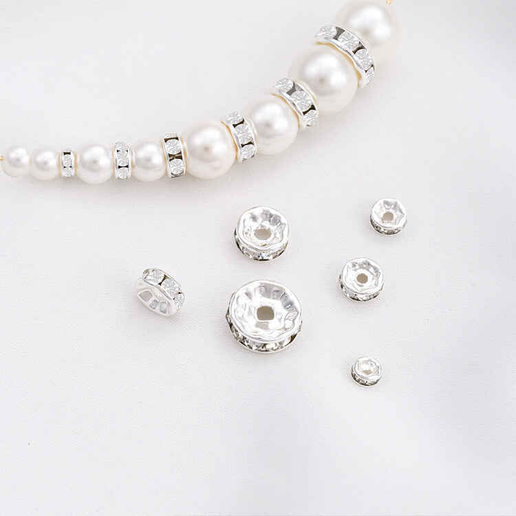 Copper-clad thick silver rhinestone beaded spacer 10 pieces