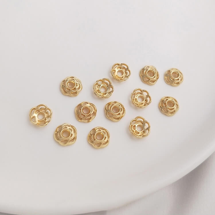 14K gold-plated daisy rose flower cap bead holder