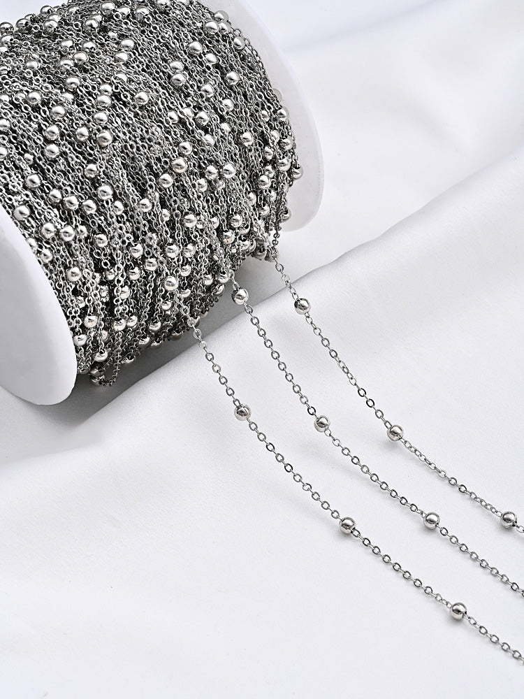 White Gold Plated Brass,Snake Chain, Pearl Chain, Clip Flat Bead Chain & Body Side Chains for DIY Jewelry