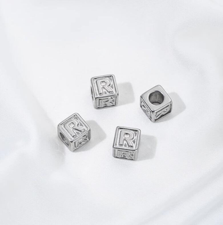 Titanium steel color 26 letters square through-hole relief spacer beads