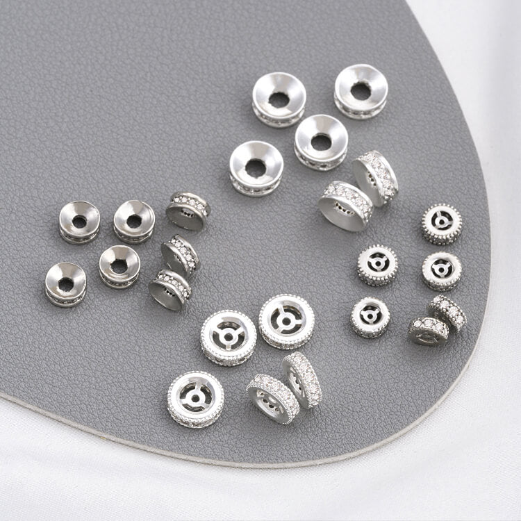 Silver and Platinum inlaid zircon spacer wheel spacer beads