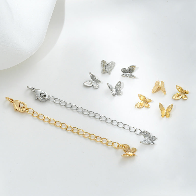Lobster Clasp Extender Chain, Small butterfly pendant, 14K gold-plated&white gold