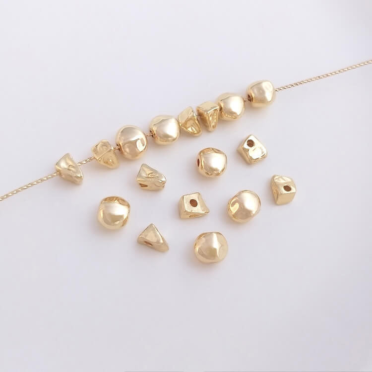 Special-shaped triangular small gold spacer beads, irregular round loose beads 10 pieces