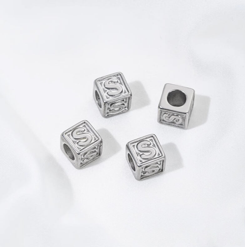 Titanium steel color 26 letters square through-hole relief spacer beads
