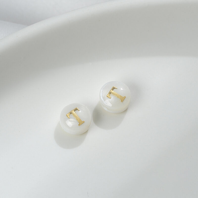 Small size natural white butterfly shell double-sided metal 26 letter spacer beads