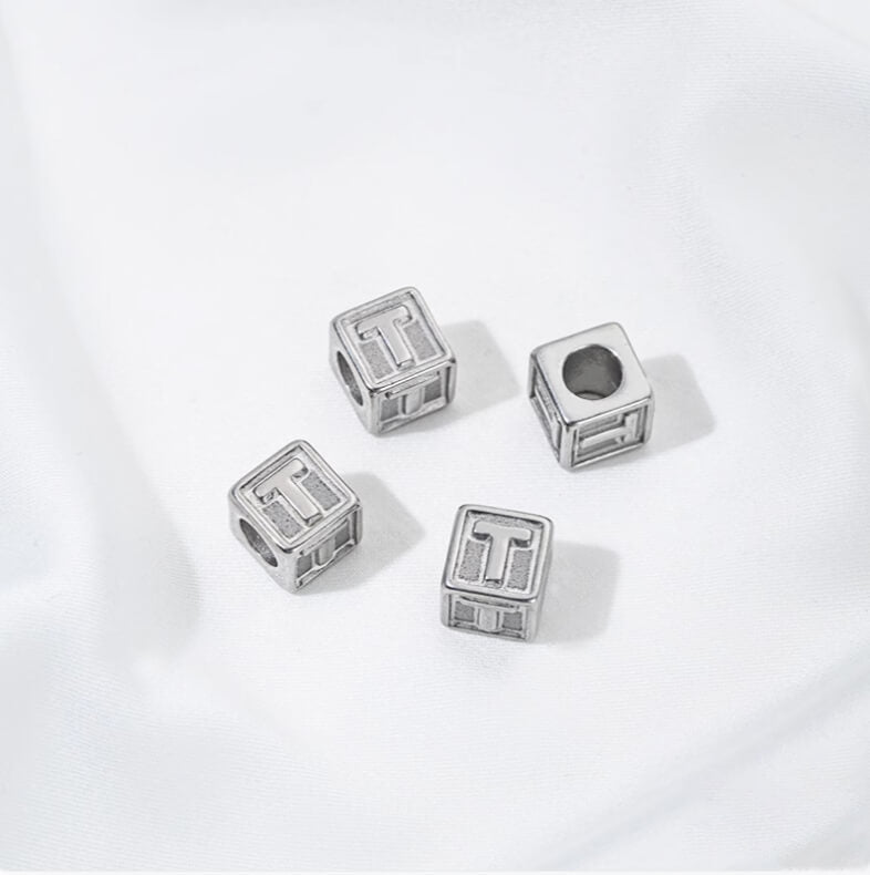 Titanium steel color 26 letters square through-hole relief spacer beads