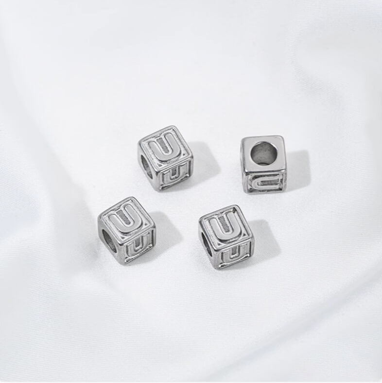 Titanium steel color 26 letters square through-hole relief spacer beads
