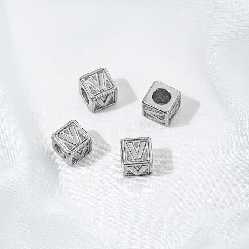 Titanium steel color 26 letters square through-hole relief spacer beads