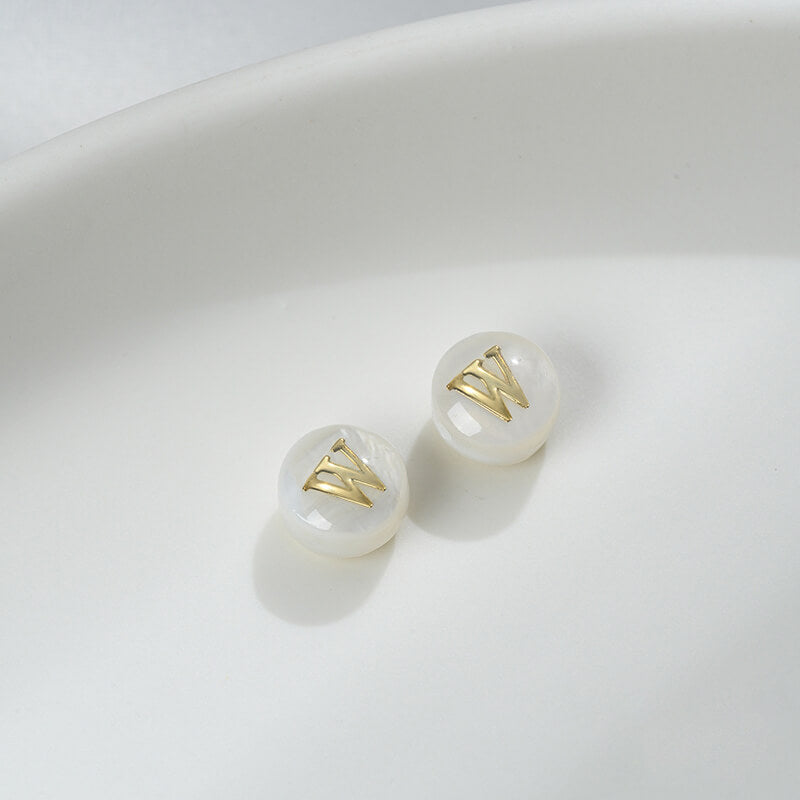 Small size natural white butterfly shell double-sided metal 26 letter spacer beads