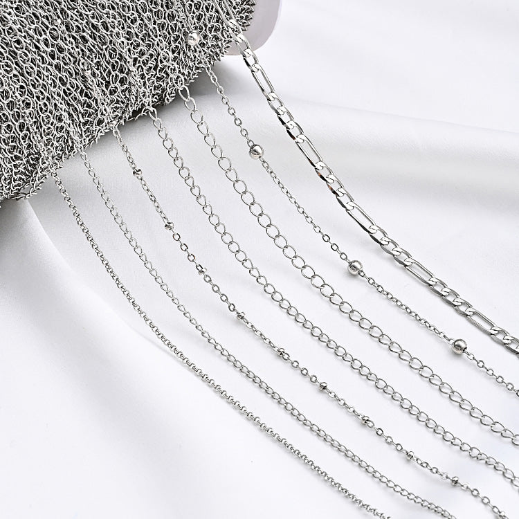 White Gold Plated Brass,Snake Chain, Pearl Chain, Clip Flat Bead Chain & Body Side Chains for DIY Jewelry