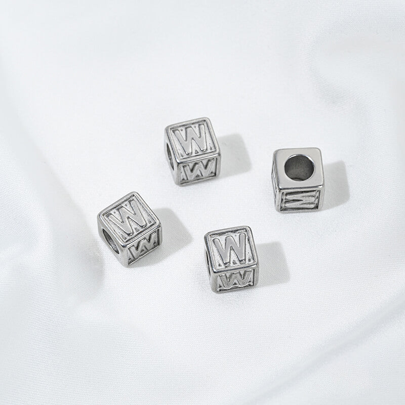 Titanium steel color 26 letters square through-hole relief spacer beads