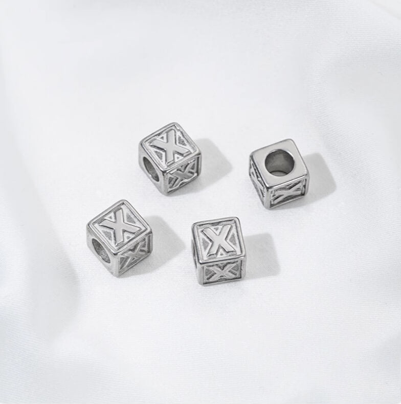 Titanium steel color 26 letters square through-hole relief spacer beads