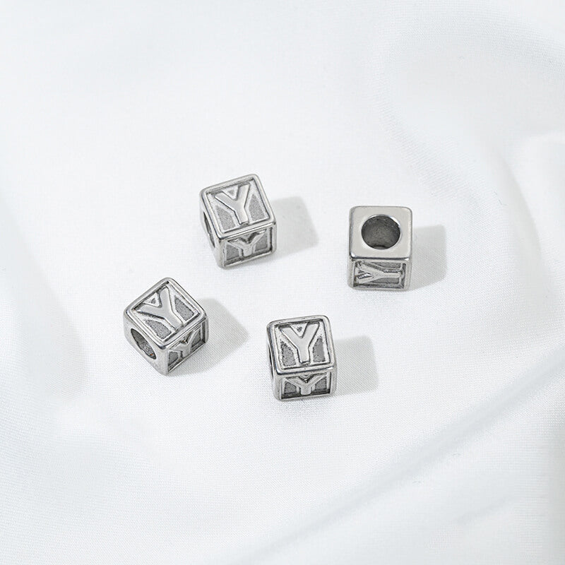 Titanium steel color 26 letters square through-hole relief spacer beads