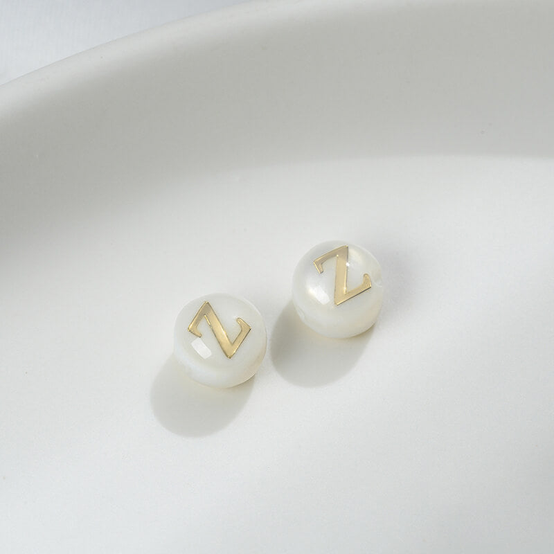 Small size natural white butterfly shell double-sided metal 26 letter spacer beads