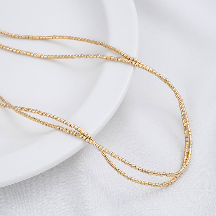 Gold-plated cut-corner square beads, triangle spacers, special-shaped stone spacers, plum blossom necklace