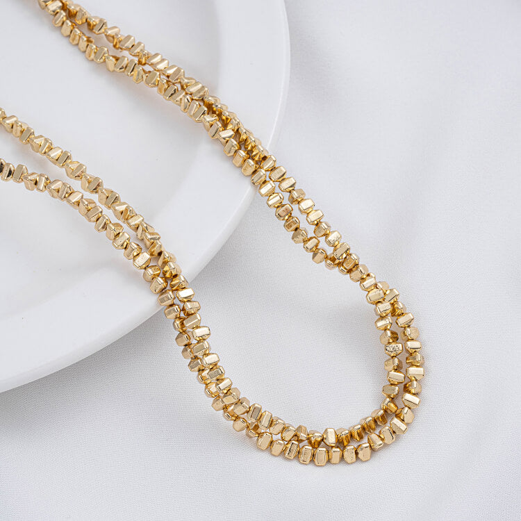 Gold-plated cut-corner square beads, triangle spacers, special-shaped stone spacers, plum blossom necklace