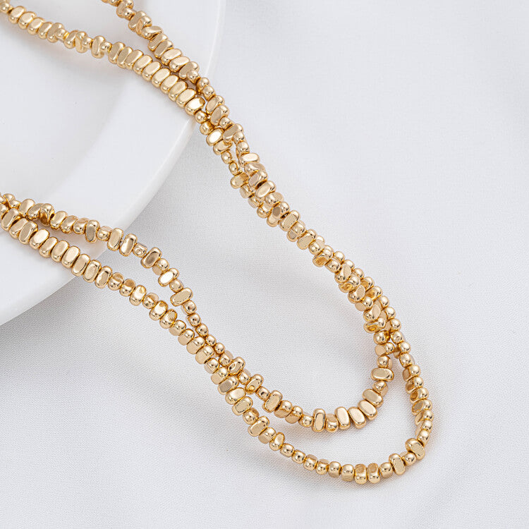 Gold-plated cut-corner square beads, triangle spacers, special-shaped stone spacers, plum blossom necklace