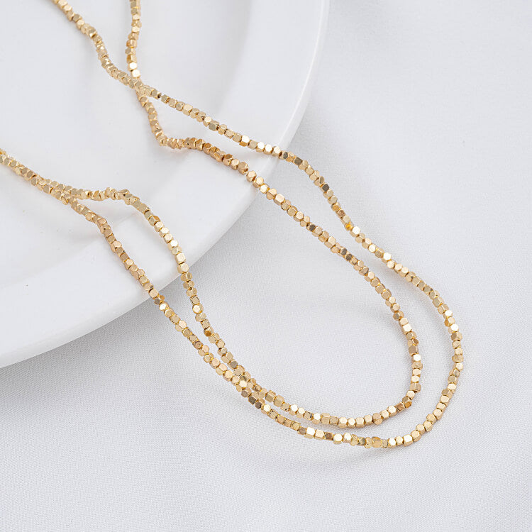 Gold-plated cut-corner square beads, triangle spacers, special-shaped stone spacers, plum blossom necklace