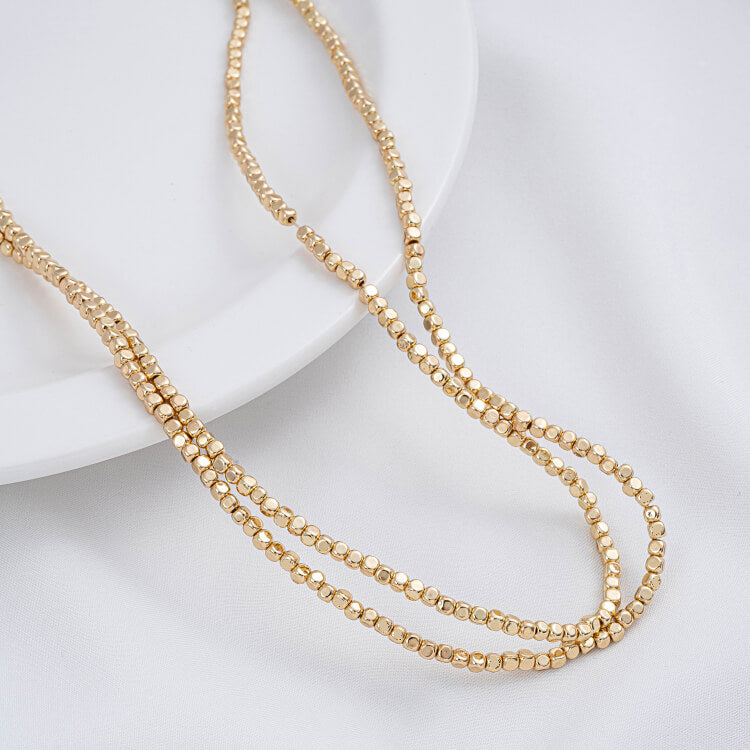 Gold-plated cut-corner square beads, triangle spacers, special-shaped stone spacers, plum blossom necklace