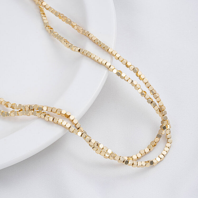 Gold-plated cut-corner square beads, triangle spacers, special-shaped stone spacers, plum blossom necklace