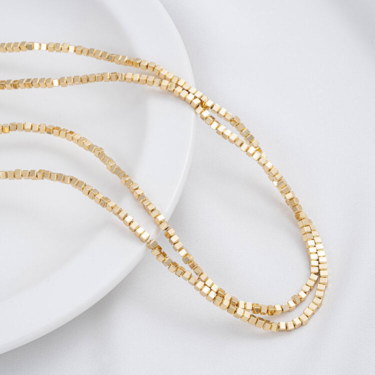 Gold-plated cut-corner square beads, triangle spacers, special-shaped stone spacers, plum blossom necklace