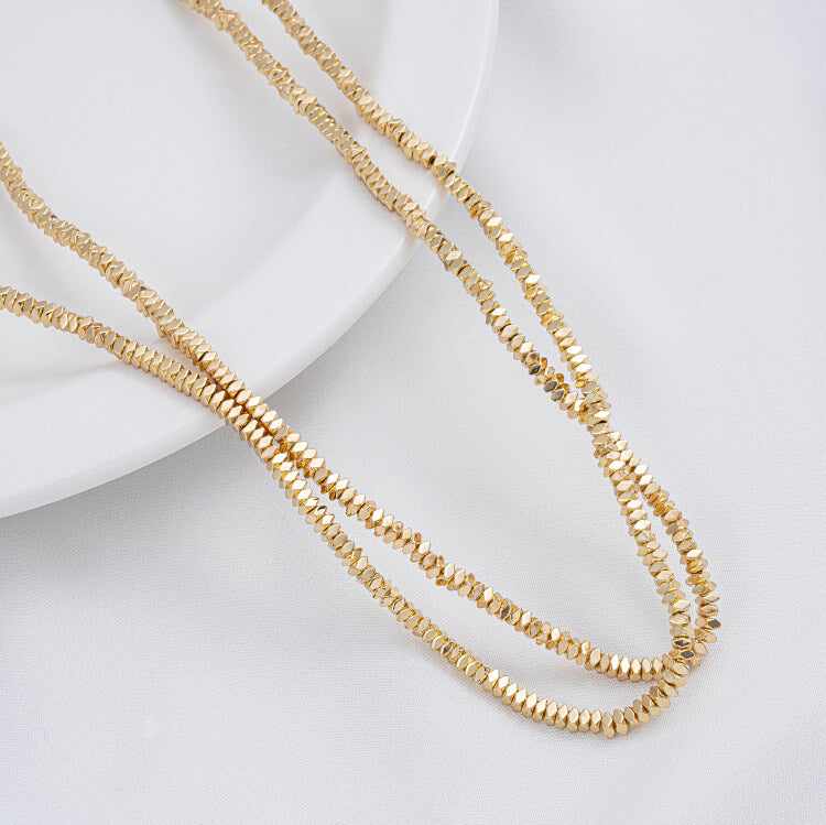 Gold-plated cut-corner square beads, triangle spacers, special-shaped stone spacers, plum blossom necklace