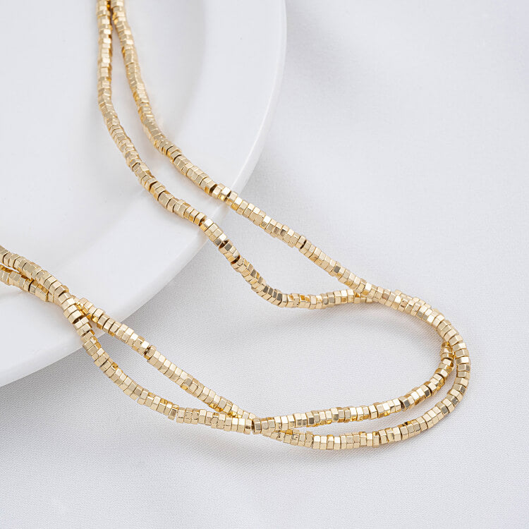 Gold-plated cut-corner square beads, triangle spacers, special-shaped stone spacers, plum blossom necklace
