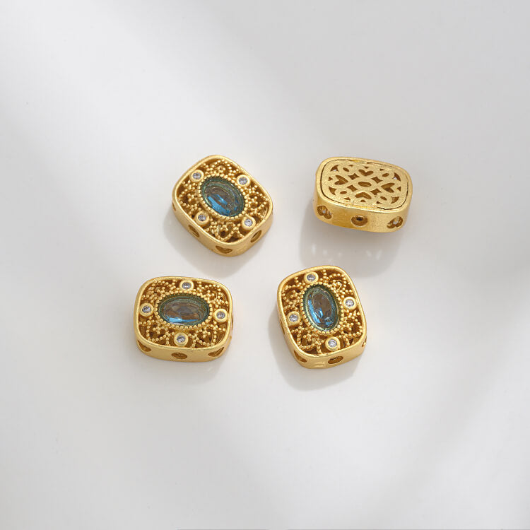 Ancient method inlaid colored zirconium cat's eye lace spacer beads