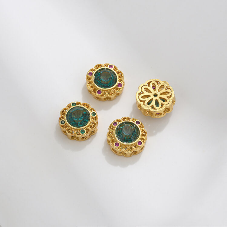Ancient method inlaid colored zirconium cat's eye lace spacer beads