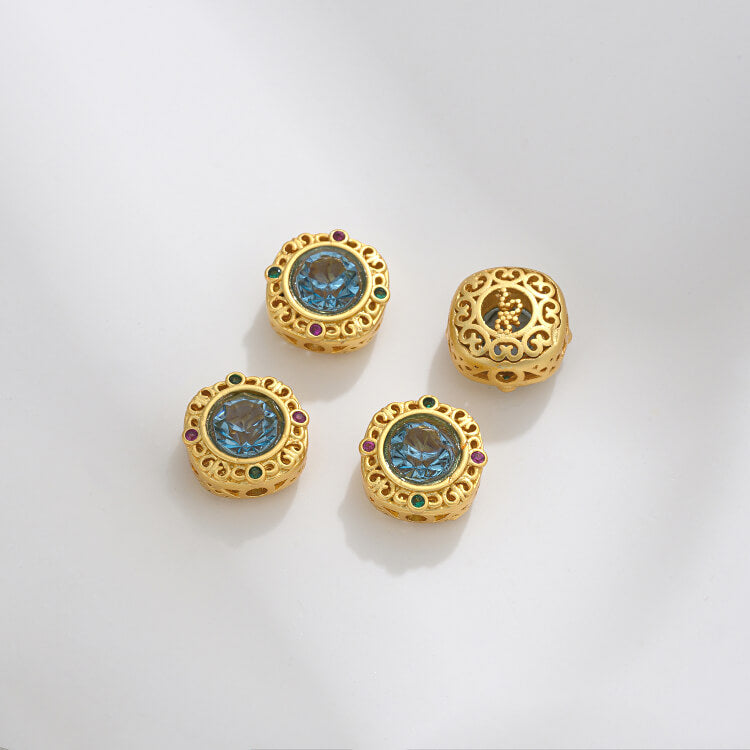 Ancient method inlaid colored zirconium cat's eye lace spacer beads