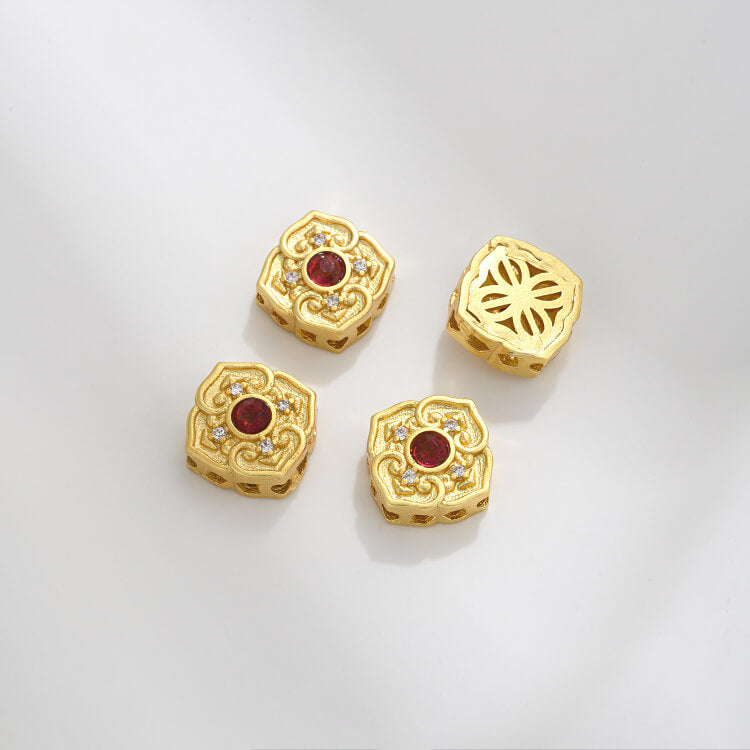 Ancient method inlaid colored zirconium cat's eye lace spacer beads