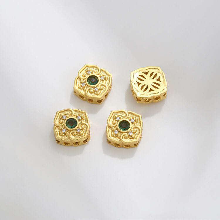 Ancient method inlaid colored zirconium cat's eye lace spacer beads