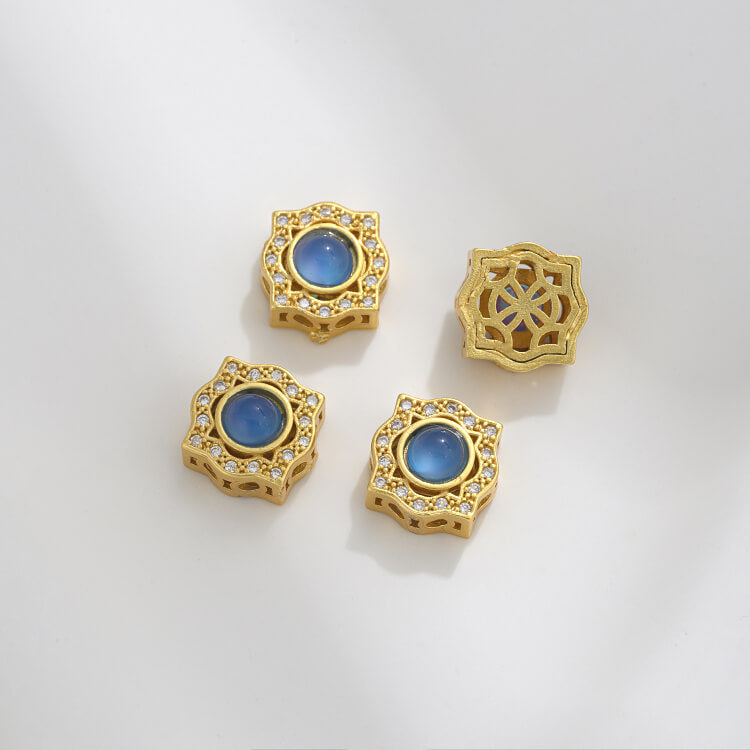 Ancient method inlaid colored zirconium cat's eye lace spacer beads