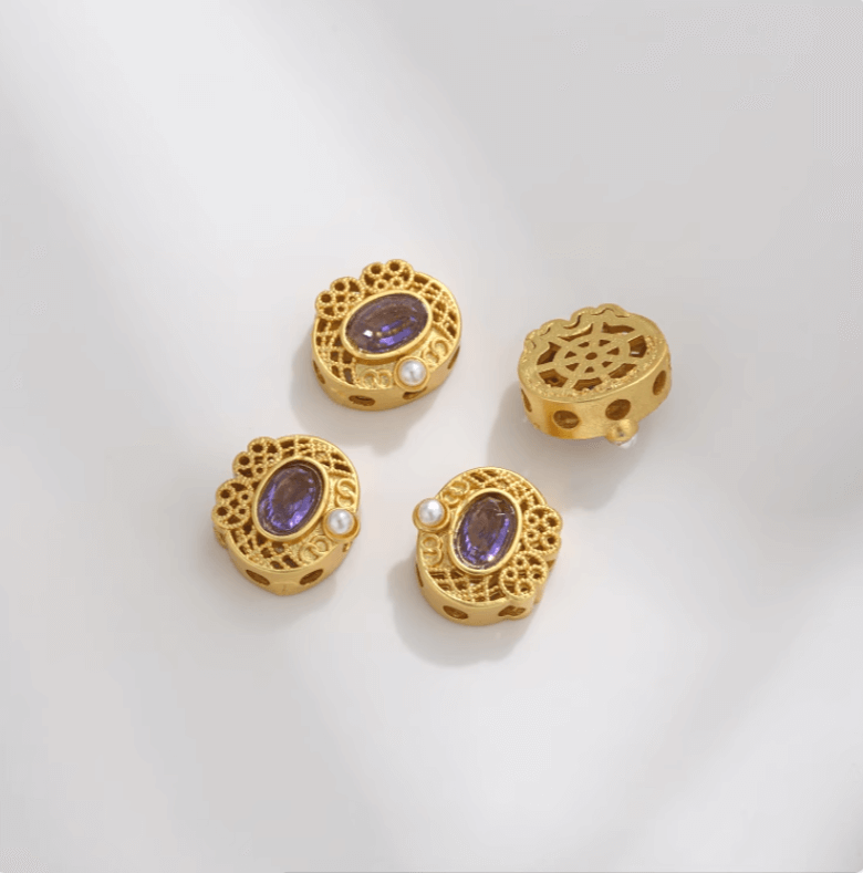 Ancient method inlaid colored zirconium cat's eye lace spacer beads