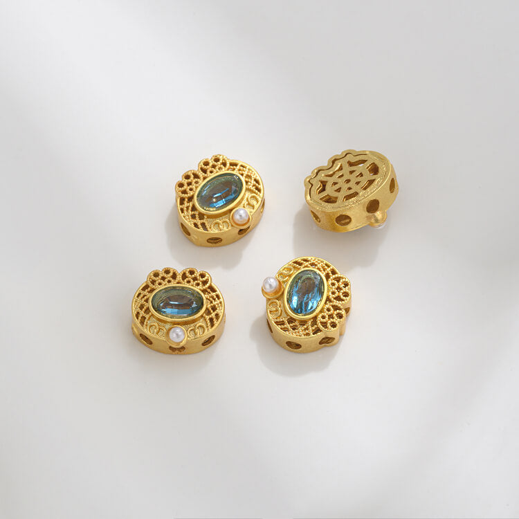 Ancient method inlaid colored zirconium cat's eye lace spacer beads
