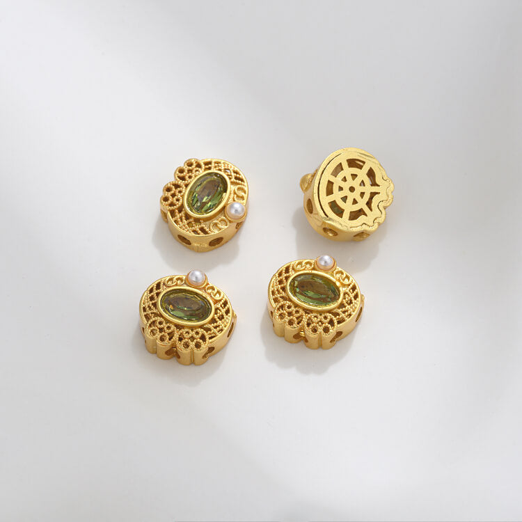 Ancient method inlaid colored zirconium cat's eye lace spacer beads