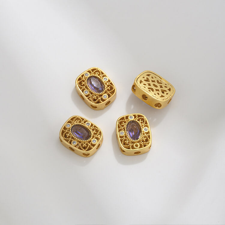 Ancient method inlaid colored zirconium cat's eye lace spacer beads