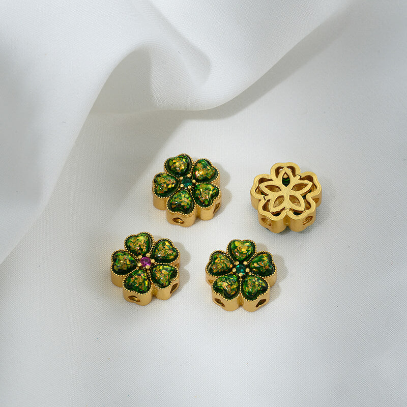 Inlaid with imitation pearls, cat's eye stones, imitation jasper colored gemstones