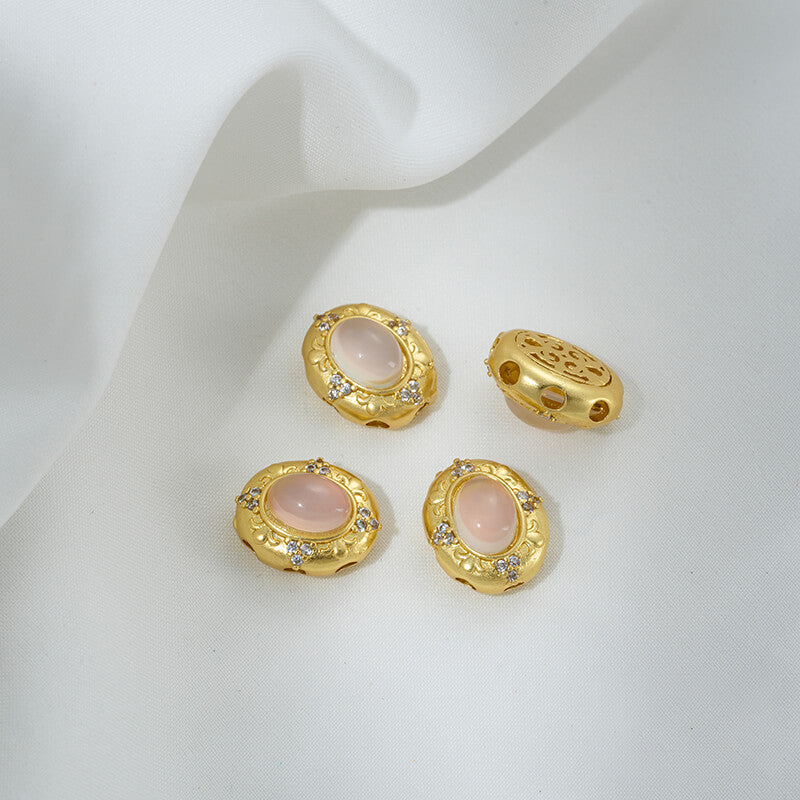 Inlaid with imitation pearls, cat's eye stones, imitation jasper colored gemstones