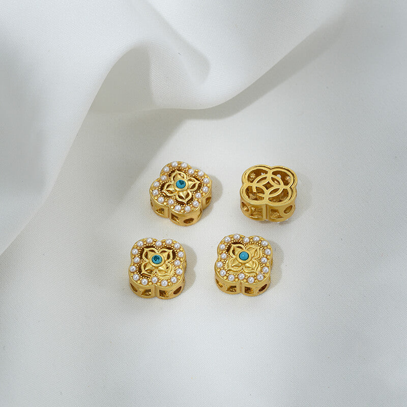 Inlaid with imitation pearls, cat's eye stones, imitation jasper colored gemstones