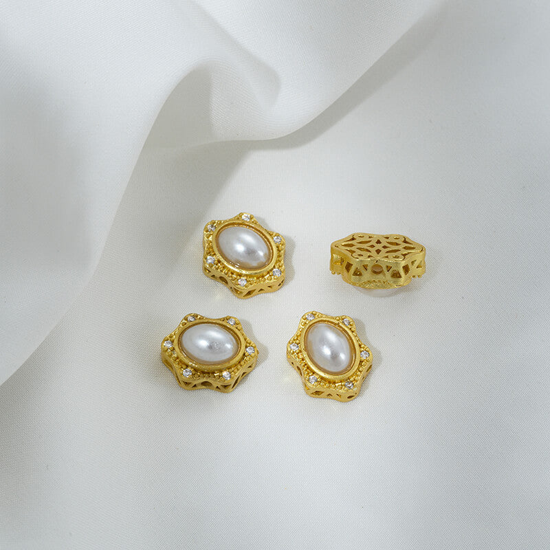 Inlaid with imitation pearls, cat's eye stones, imitation jasper colored gemstones