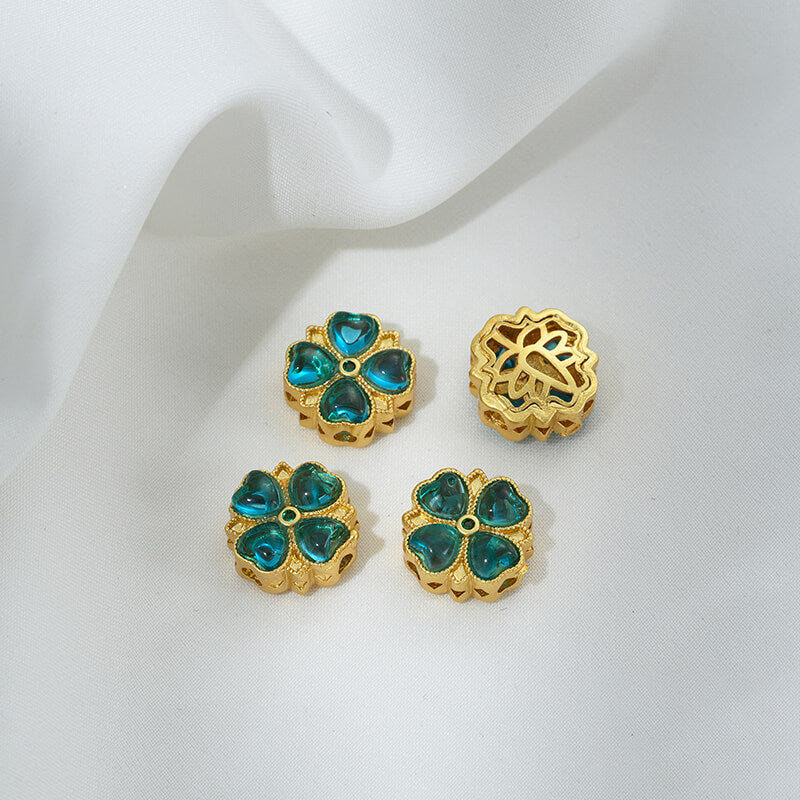 Inlaid with imitation pearls, cat's eye stones, imitation jasper colored gemstones